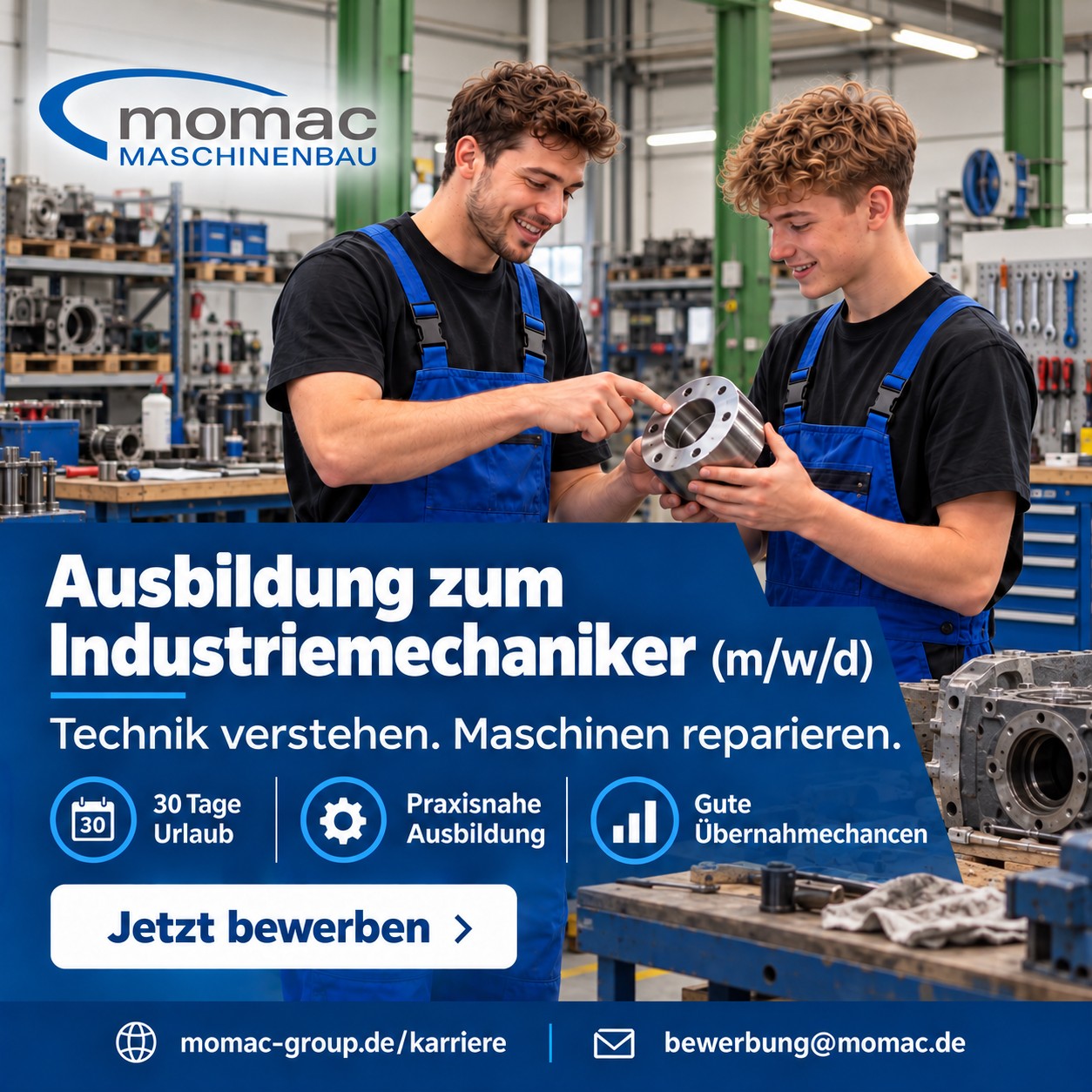 Freie Ausbildungsplätze zum Industriemechaniker bei der momac in Moers - jetzt bewerben