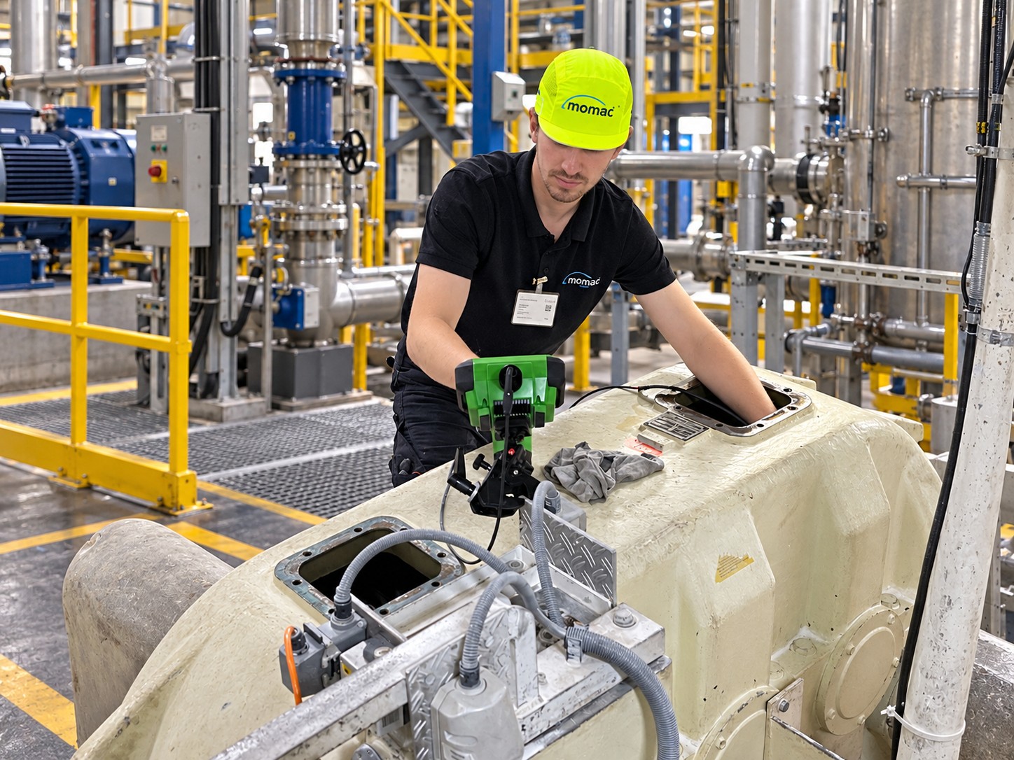 Getriebeendoskopie mit einem Videoendoskop an einem Industriegetriebe zur Beurteilung des Getriebezustands im Rahmen eines Getriebeservice - momac Moers Getriebeendoskopie mit einem Videoendoskop an einem Industriegetriebe zur Beurteilung des Getriebezustands im Rahmen eines Getriebeservice - momac Moers